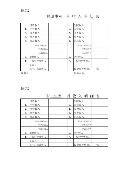 村卫生室收入明细表(附表1)