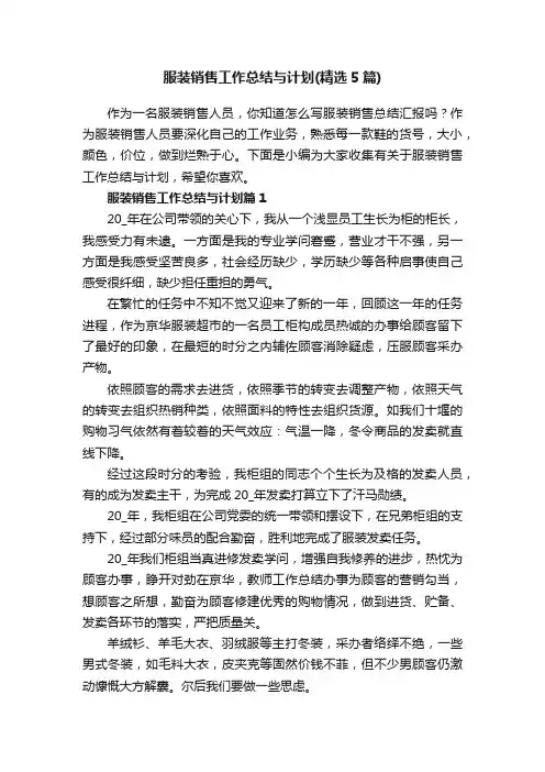 服装销售工作总结与计划（精选5篇）