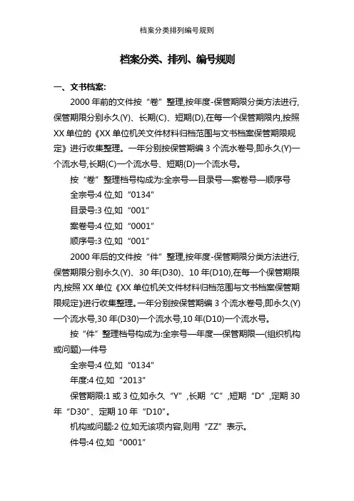 档案分类排列编号规则