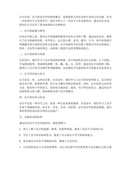汉字文化实践心得体会