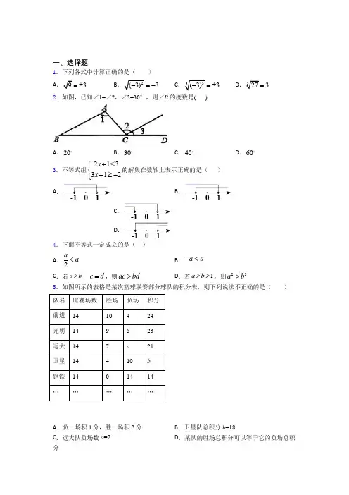 曲靖市七中初中数学七年级下期末经典练习(含答案解析)