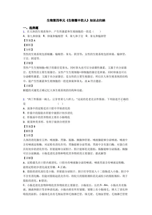 生物第四单元《生物圈中的人》知识点归纳