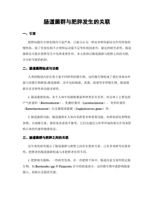 肠道菌群与肥胖发生的关联