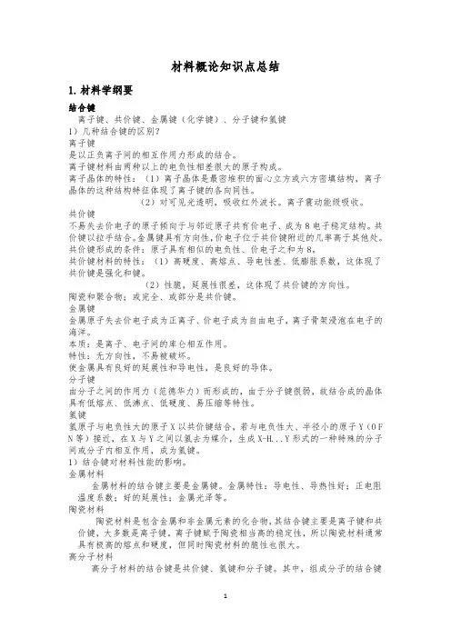 材料概论知识点总结