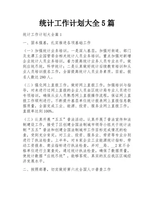 统计工作计划大全5篇
