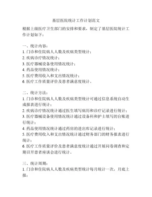 基层医院统计工作计划范文