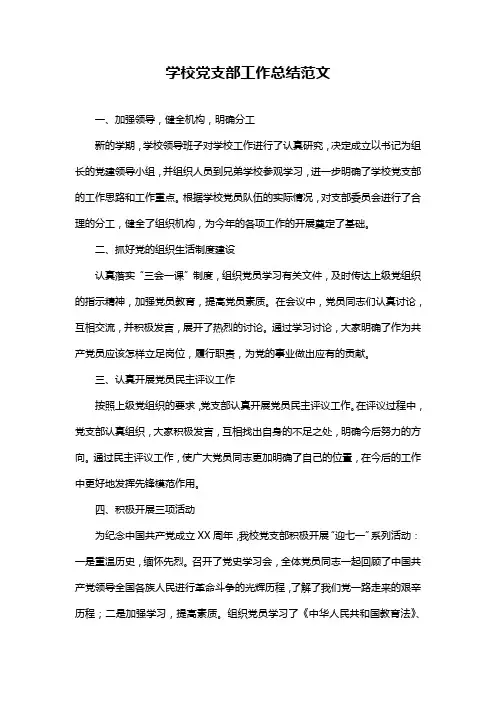 学校党支部工作总结范文