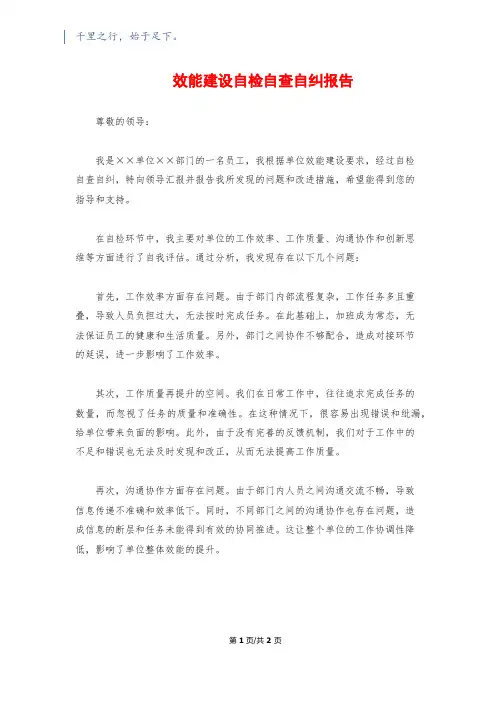效能建设自检自查自纠报告