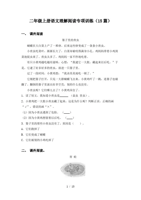 二年级上册语文理解阅读专项训练(15篇)