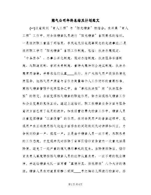燃气公司年终总结及计划范文（2篇）