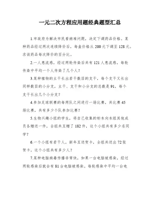 一元二次方程应用题经典题型汇总