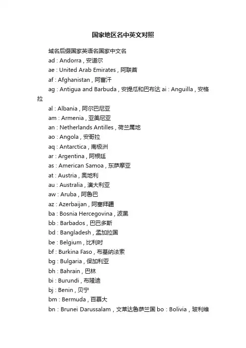 国家地区名中英文对照