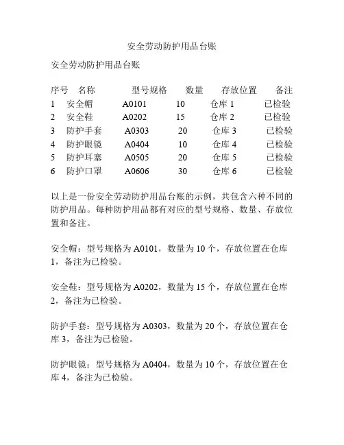 安全劳动防护用品台账