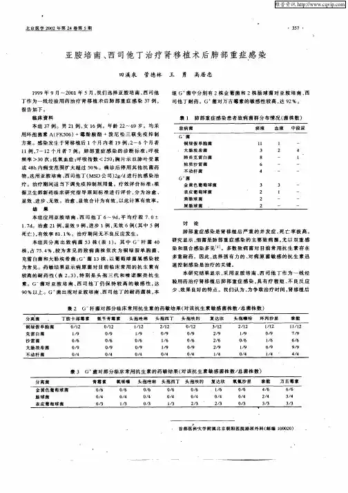 亚胺培南、西司他丁治疗肾移植术后肺部重症感染