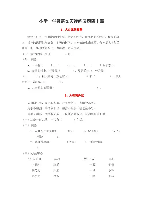 小学一年级语文阅读练习题四十篇