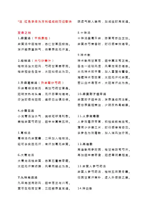 《方剂学》方歌、组成巧记歌诀