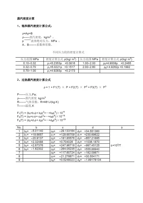 蒸汽密度计算
