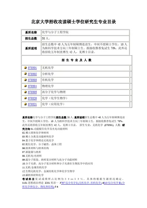 北京大学招收攻读硕士学位研究生专业目录(无参考书目)