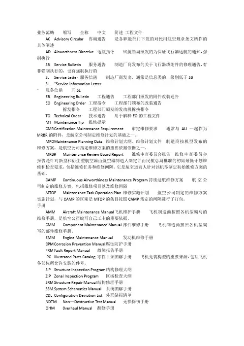 航空维修相关中英文对照