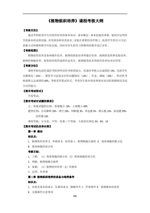 《植物组织培养》课程考核大纲