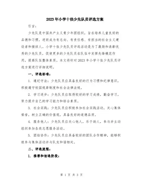 2023年小学十佳少先队员评选方案