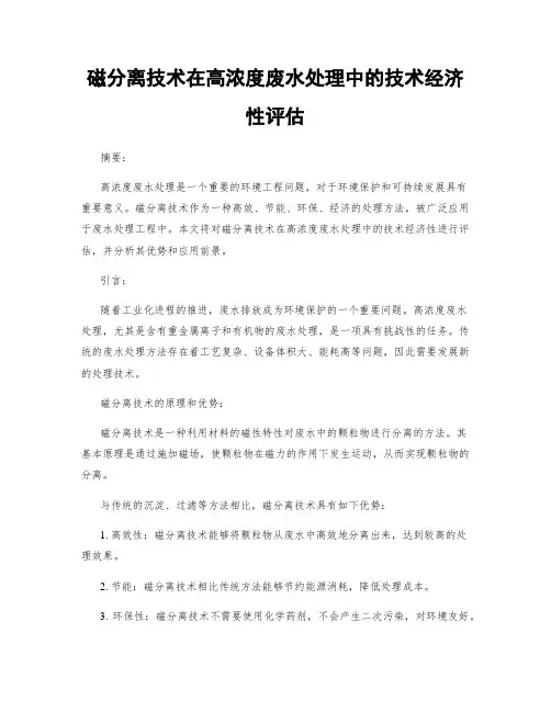磁分离技术在高浓度废水处理中的技术经济性评估