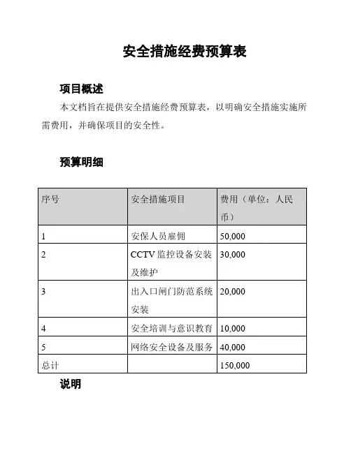 安全措施经费预算表