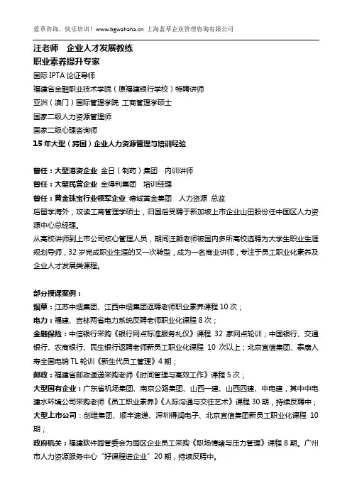 企业人才发展教练汪老师简介(职业素养)