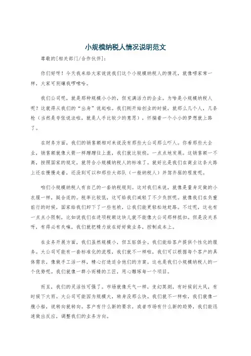 小规模纳税人情况说明范文