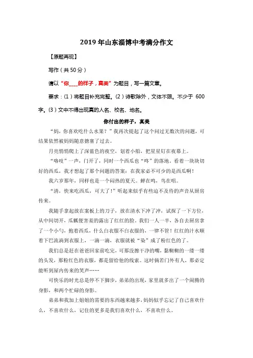 2019年山东淄博中考满分作文《你付出的样子,真美》