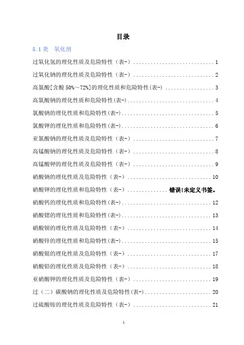 危险化学品特性表_第5类(氧化剂和有机过氧化物)