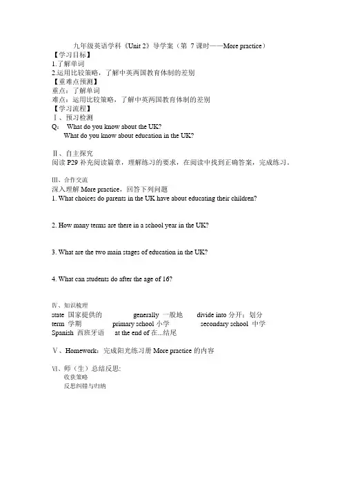 牛津深圳版九年级英语下册《Unit 2 Culture shock》导学案：第7课时
