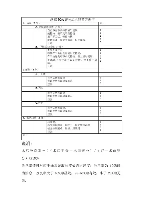 颈椎JOA评分 表格