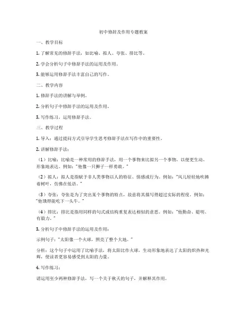 初中修辞及作用专题教案