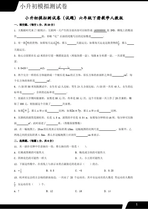 小升初模拟测试卷(试题)2023-2024学年六年级下册数学人教版
