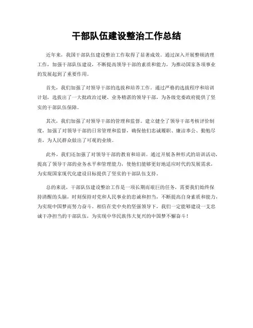 干部队伍建设整治工作总结