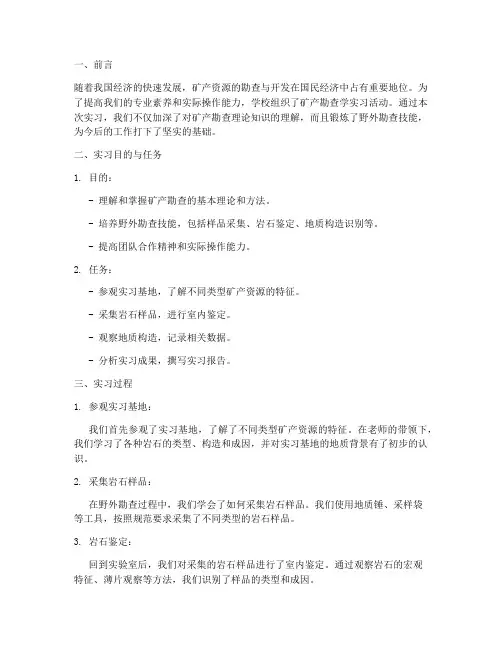 矿产勘查学实习报告