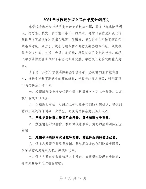 2024年校园消防安全工作年度计划范文（六篇）