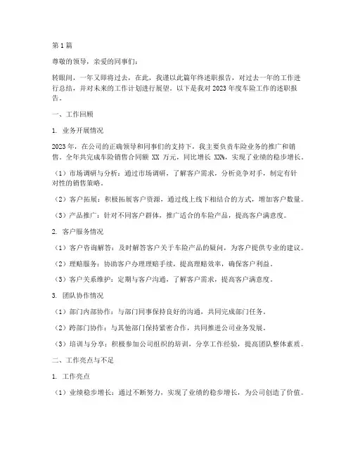 车险年终述职(3篇)
