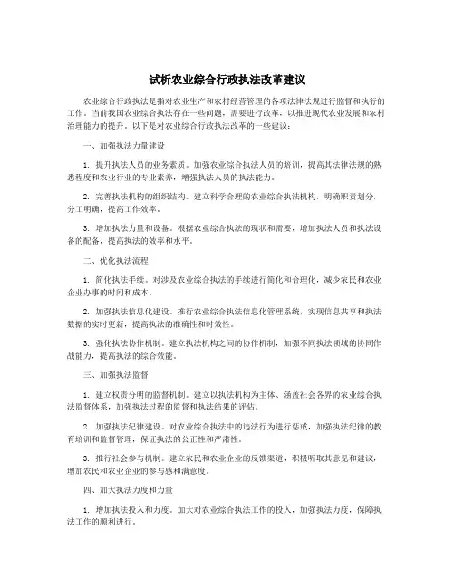 试析农业综合行政执法改革建议