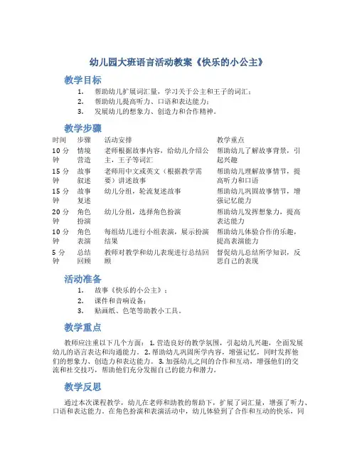 幼儿园大班语言活动教案《快乐的小公主》