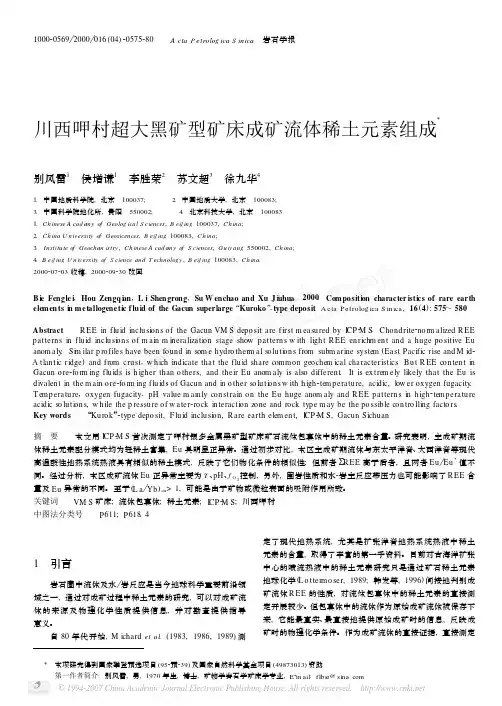 川西呷村超大黑矿型矿床成矿流体稀土元素组成