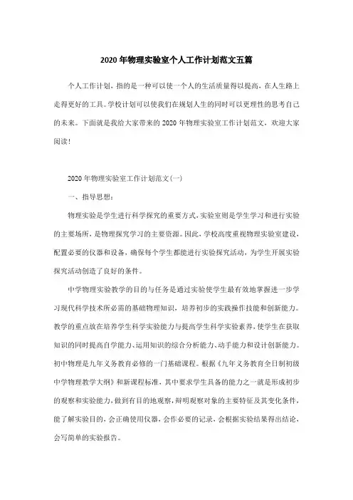 2020年物理实验室个人工作计划范文五篇