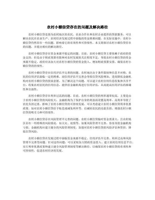 农村小额信贷存在的问题及解决路径