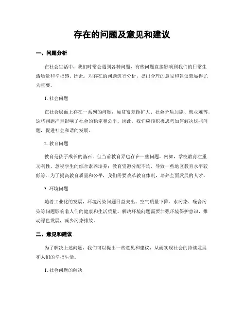 存在的问题及意见和建议