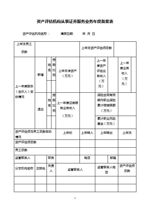 资产评估机构从事证券服务业务年度备案表