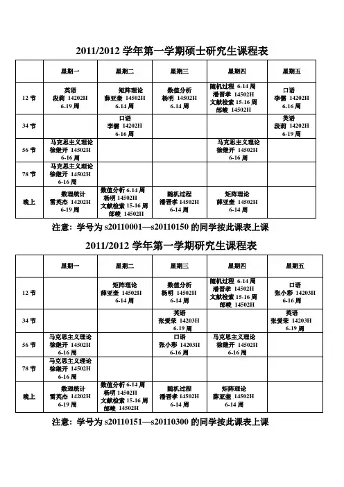 2011级硕士研究生课表-1