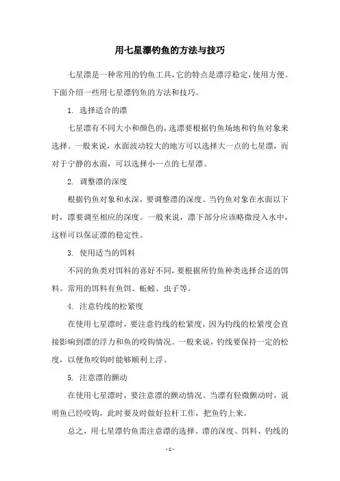 用七星漂钓鱼的方法与技巧