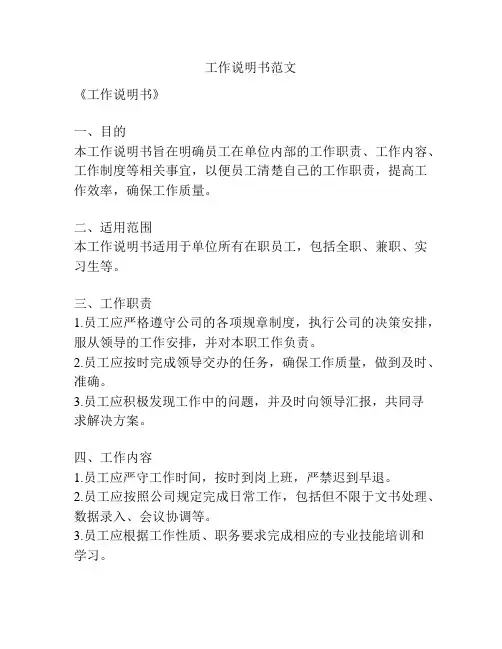 工作说明书范文