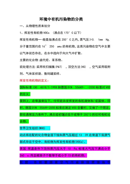 环境中有机污染物的分类(挥发性有机物VOCs